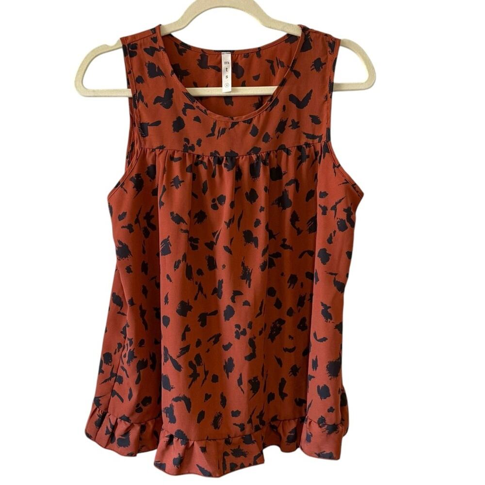 MTS Rust & Black Printed Babydoll Tank - Size Small